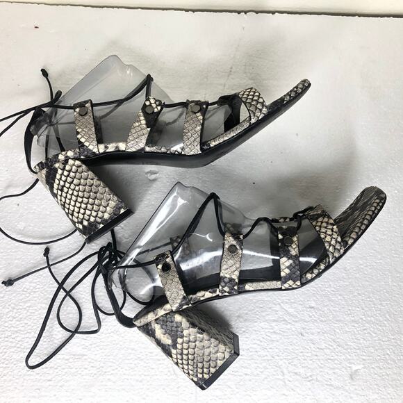 M Gemi Sandal Heel Snake Python Gladiator Tie up Straps Block Heel Square Toe 37 - Picture 4 of 11